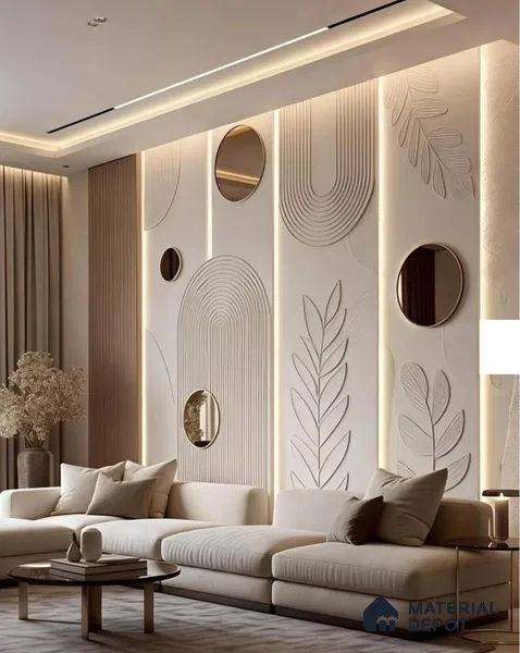 Aura Glow Contemporary 3D Wall 9 ft x 6 ft CNC Made HDHMR Panel - 17 mm