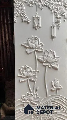 Lotus Bloom 3D Carved Wall 8 ft x 4 ft CNC Made HDHMR Panel - 40 mm