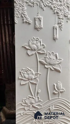 Lotus Bloom 3D Carved Wall 9.4 ft x 4 ft CNC Made HDHMR Panel - 40 mm