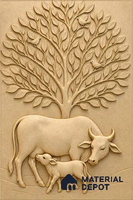 Tree of Life Gau Mata Decorative Wall 5 ft x 3.5 ft CNC Made HDHMR Panel - 30 mm