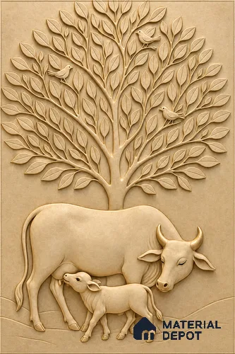 Tree of Life Gau Mata Decorative Wall 5 ft x 3.5 ft CNC Made HDHMR Panel - 30 mm