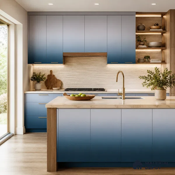 Navy Blue Solid Color Gradient look LM 24980 8 ft x 4 ft Texture Finish Ombre Laminate - 1 mm | Suitable for Feature Wall,  Wardrobe, TV Unit