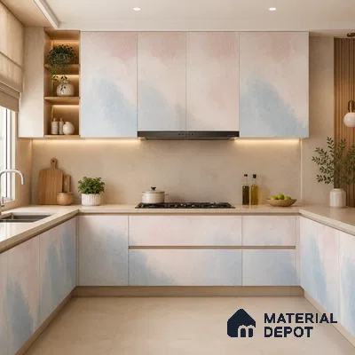 Powder Blue Solid Color Gradient look LM 24987 8 ft x 4 ft Texture Finish Ombre Laminate - 1 mm | Suitable for Feature Wall,  Wardrobe, TV Unit