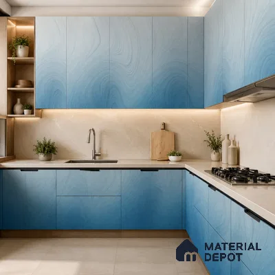 Ocean Blue Solid Color Gradient look LM 24988 8 ft x 4 ft Texture Finish Ombre Laminate - 1 mm | Suitable for Feature Wall,  Wardrobe, TV Unit