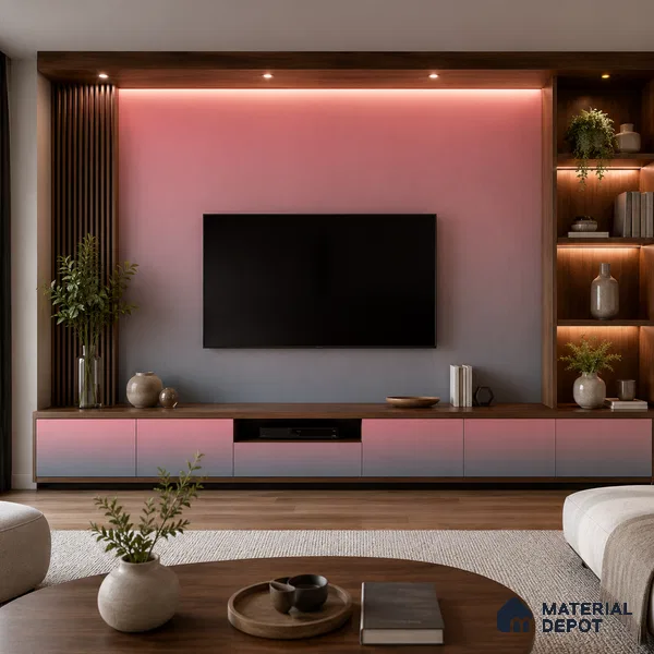 Coral Pink Solid Color Gradient look LM 24989 8 ft x 4 ft Texture Finish Ombre Laminate - 1 mm | Suitable for Feature Wall, Wardrobe, TV Unit