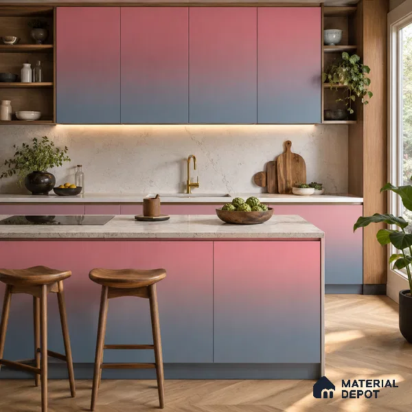 Coral Pink Solid Color Gradient look LM 24989 8 ft x 4 ft Texture Finish Ombre Laminate - 1 mm | Suitable for Feature Wall, Wardrobe, TV Unit