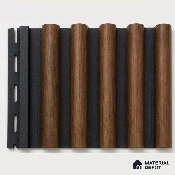 Oak Wood Ocre 10 ft x 0.7 ft (3060x215 mm) Dome Dual Black Design Interior & Exterior Wall & Ceiling Panel - 20 mm | Suitable for Balcony, Facade & Open Area | Width is Subjected to 5% Variation