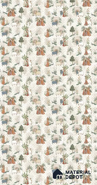 Beige Digital look LM 23935 Vrindavana Pichwai Art 8 ft x 4 ft Texture Finish Decorative Laminate - 1 mm | Suitable for Living room,TV Unit, Highlighter Wall, Wardrobe, Feature Wall