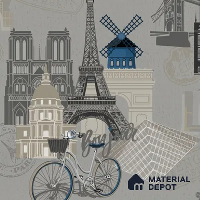 5129-2 | Charcoal Grey Paris Landmarks PVC Patterned Wallpaper - 5 Meter x 42 Inch, 57 Sq. Ft. (Min. 15% Wastage)