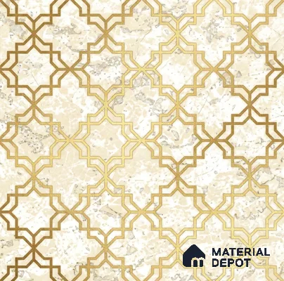 88386-2 | Gold & Cream Quatrefoil Trellis PVC Patterned Wallpaper - 5 Meter x 42 Inch, 57 Sq. Ft. (Min. 15% Wastage)