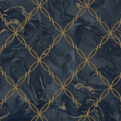 88499-3 | Navy & Gold Circle Lattice PVC Patterned Wallpaper - 5 Meter x 42 Inch, 57 Sq. Ft. (Min. 15% Wastage)