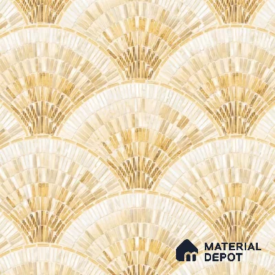 88371-2 | Gold & Cream Fan Scallop PVC Patterned Wallpaper - 5 Meter x 42 Inch, 57 Sq. Ft. (Min. 15% Wastage)