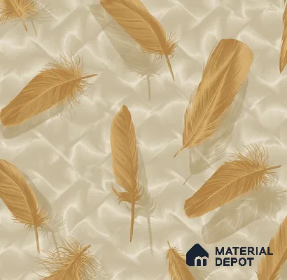 88486-2 | Gold & Beige Falling Feathers PVC Patterned Wallpaper - 5 Meter x 42 Inch, 57 Sq. Ft. (Min. 15% Wastage)
