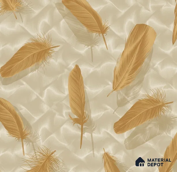 88486-2 | Gold & Beige Falling Feathers PVC Patterned Wallpaper - 5 Meter x 42 Inch, 57 Sq. Ft. (Min. 15% Wastage)