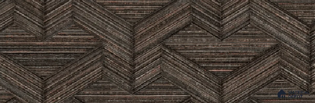 81295-5 | Dark Wenge Brown Herringbone Weave Wood PVC Patterned Wallpaper - 5 Meter x 42 Inch, 57 Sq. Ft. (Min. 15% Wastage)