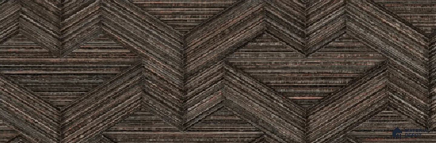 81295-5 | Dark Wenge Brown Herringbone Weave Wood PVC Patterned Wallpaper - 5 Meter x 42 Inch, 57 Sq. Ft. (Min. 15% Wastage)