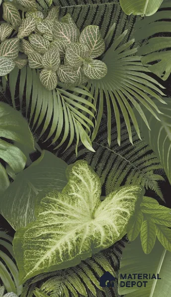 74016-3 | Green Palm Jungle PVC Floral Wallpaper - 5 Meter x 42 Inch, 57 Sq. Ft. (Min. 15% Wastage)