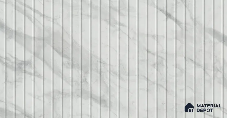 74031-1 | White & Grey Fluted Marble PVC Patterned Wallpaper - 5 Meter x 42 Inch, 57 Sq. Ft. (Min. 15% Wastage)