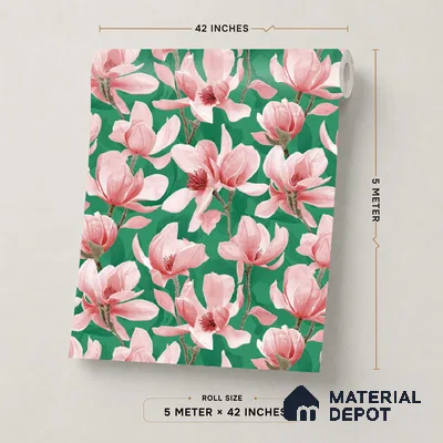 TC 708 | Green Magnolia Bloom Floral Wallpaper - 5 Meter x 42 Inch, 57 Sq. Ft.