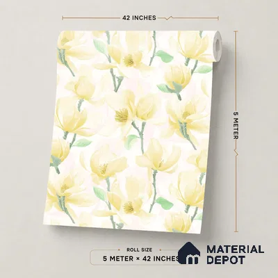 TC 709 | Yellow Magnolia Bloom Floral Wallpaper - 5 Meter x 42 Inch, 57 Sq. Ft.