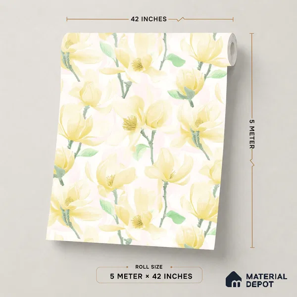 TC 709 | Yellow Magnolia Bloom Floral Wallpaper - 5 Meter x 42 Inch, 57 Sq. Ft.