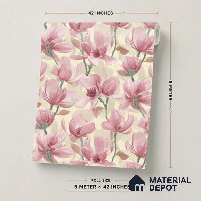 TC 712 | Butter Cream Pink Magnolia Floral Wallpaper - 5 Meter x 42 Inch, 57 Sq. Ft.