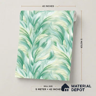 TC 720 | Teal Green Feather Plume Abstract Look Wallpaper 5 Meter x 42 Inch - 57 Sq. Ft.