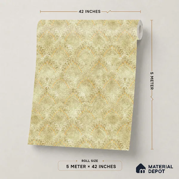 TC 725 | Beige Gold Lace Diamond Damask Look Wallpaper 5 Meter x 42 Inch - 57 Sq. Ft.