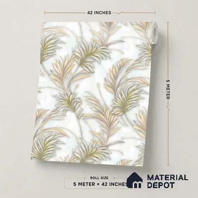 TC 730 | Gold Beige Feather Palm Floral Wallpaper - 5 Meter x 42 Inch, 57 Sq. Ft.