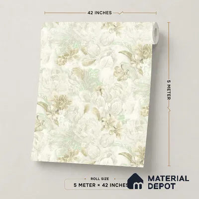 TC 736 | Cream Olive Rose Blooms Floral Wallpaper - 5 Meter x 42 Inch, 57 Sq. Ft.