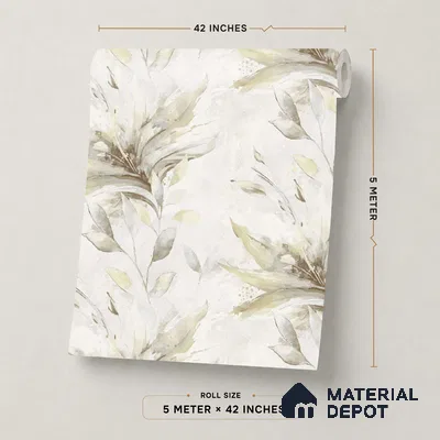 TC 794 | Cream Olive Lily Leaves Floral Wallpaper - 5 Meter x 42 Inch, 57 Sq. Ft.