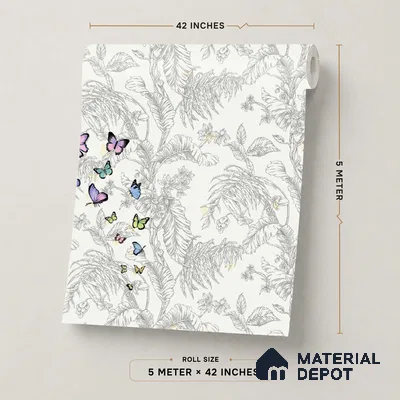 TC 798 | Grey Pastel Butterfly Fern Floral Wallpaper - 5 Meter x 42 Inch, 57 Sq. Ft.