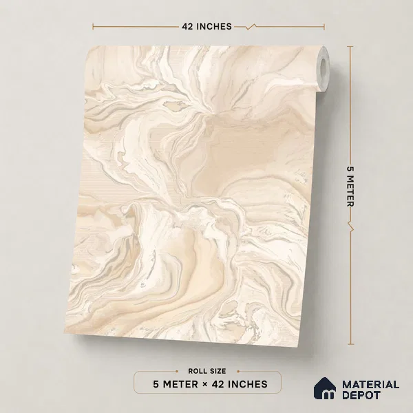 TC 781 | Beige Tan Liquid Marble Look Wallpaper 5 Meter x 42 Inch - 57 Sq. Ft.