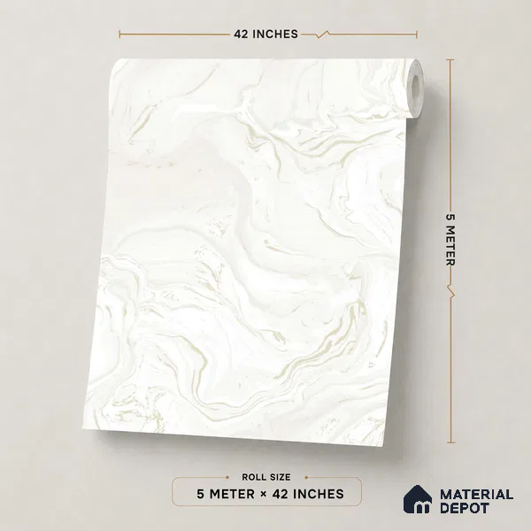 TC 782 | White Liquid Marble Look Wallpaper 5 Meter x 42 Inch - 57 Sq. Ft.
