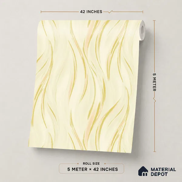 TC 785 | Cream Gold Silk Ripple Abstract Look Wallpaper 5 Meter x 42 Inch - 57 Sq. Ft.