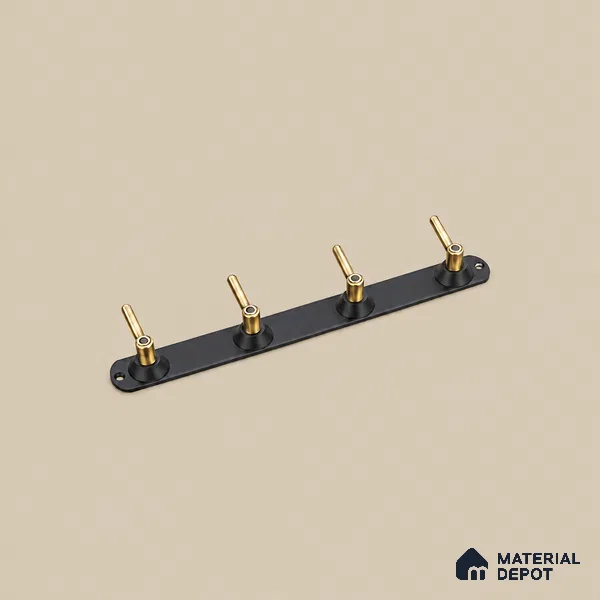 Ottr Zinc Aluminium Hook HA 00381 G Black Antique Brass Finish - 4 Hook | 2 Years Warranty