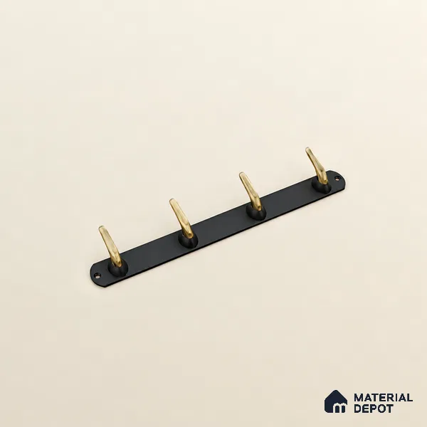Ottr Zinc Aluminium Hook HA 00382 G Black Antique Brass Finish - 4 Hook | 2 Years Warranty