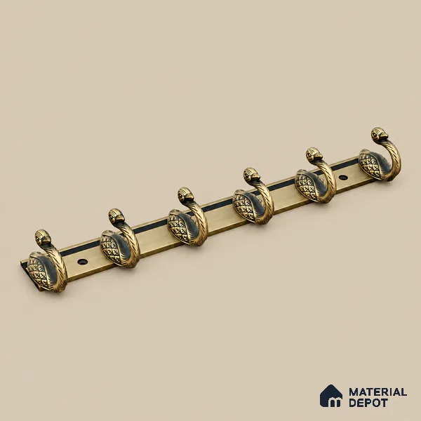 Ottr Zinc Aluminium Hook HA 00386 B Antique Brass Finish - 6 Hook | 2 Years Warranty