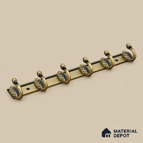 Ottr Zinc Aluminium Hook HA 00386 B Antique Brass Finish - 6 Hook | 2 Years Warranty