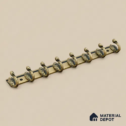 Ottr Zinc Aluminium Hook HA 00386 C Antique Brass Finish - 8 Hook | 2 Years Warranty