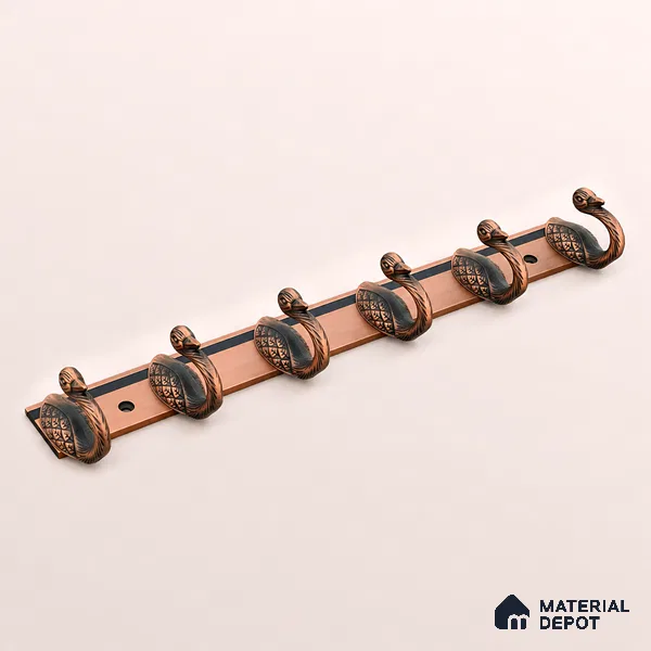 Ottr Zinc Aluminium Hook HA 00386 E Antique Copper Finish - 6 Hook | 2 Years Warranty