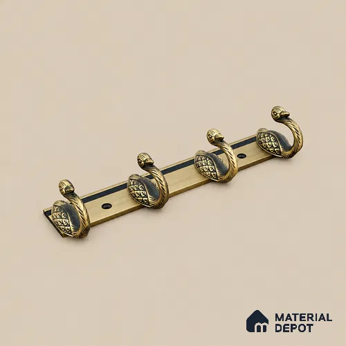Ottr Zinc Aluminium Hook HA 00386 Antique Brass Finish - 4 Hook | 2 Years Warranty
