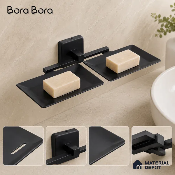 Double Soap Dish 9105-DSD Robiee Black Matt Finish SS 304 | 5 Years Warranty