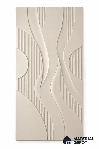 Ivory Flow Abstract Carved 9.13 ft x 7 ft CNC Made HDHMR Panel - 25 mm