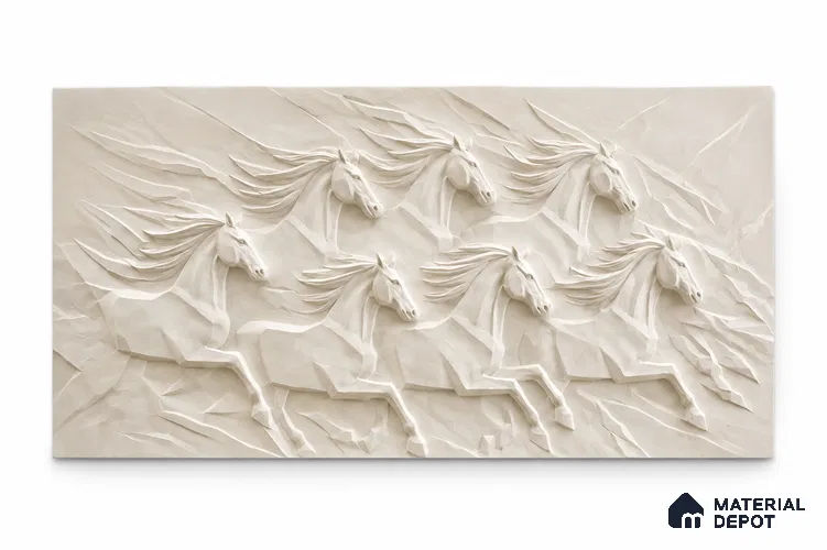 Seven Galloping Horses 3D Carved 9 ft x 7 ft CNC Made HDHMR Panel - 30 mm