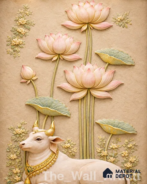 Lotus Nandi Divine Wall Mural 3 ft x 2.5 ft CNC Made HDHMR Panel - 40 mm