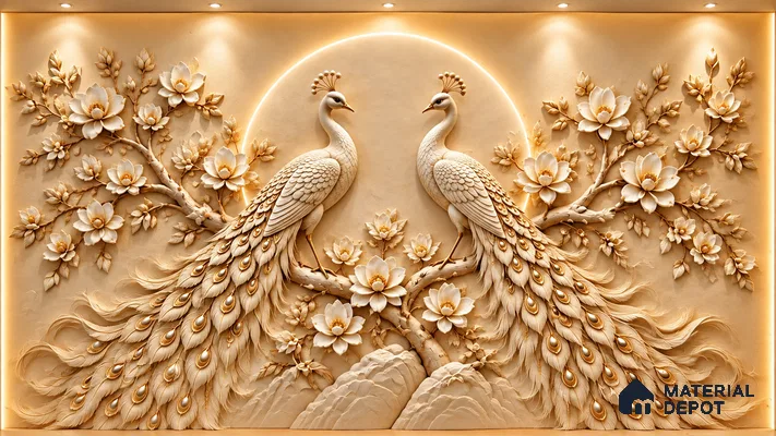 Peacock Floral wall 5 ft x 10 ft CNC Made HDHMR Panel - 50 mm