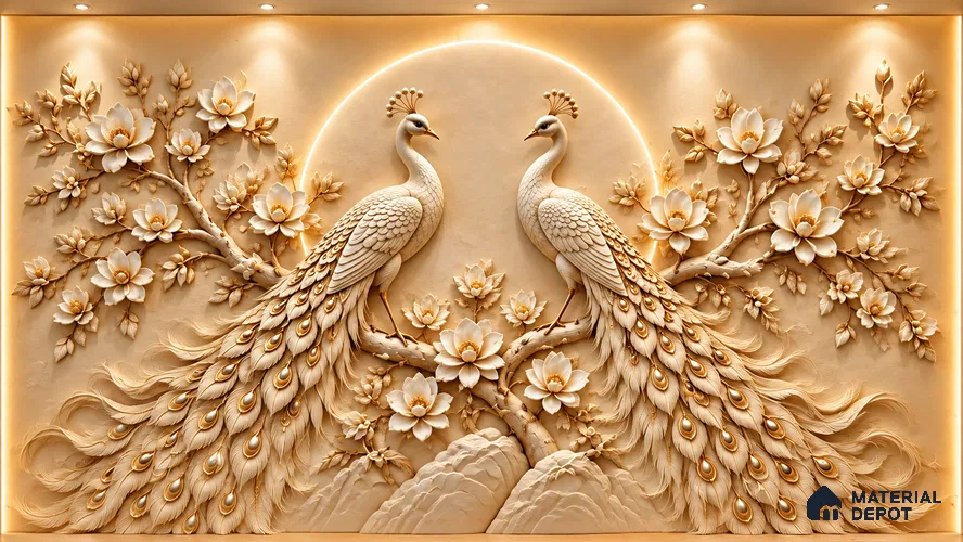 Peacock Floral wall 5 ft x 10 ft CNC Made HDHMR Panel - 50 mm