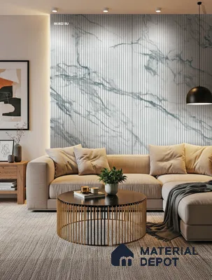 Marble Fluted 86802 SU Carrara 8 ft x 4 ft Texture Finish Liner Laminate - 0.8 mm | Suitable for TV Unit,Wardrobe, Kitchen Cabinets