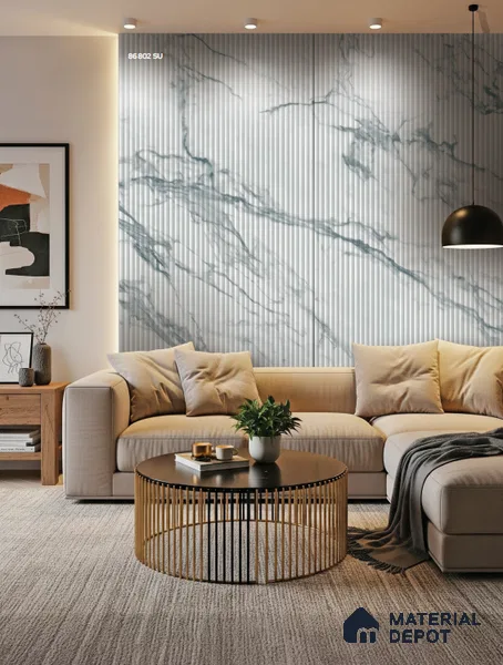 Marble Fluted 86802 SU Carrara 8 ft x 4 ft Texture Finish Liner Laminate - 0.8 mm | Suitable for TV Unit,Wardrobe, Kitchen Cabinets